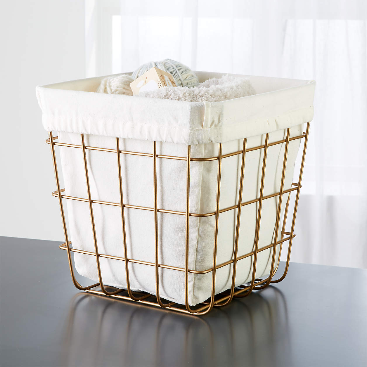 Crate & Barrel Gold Wire Cube Bin