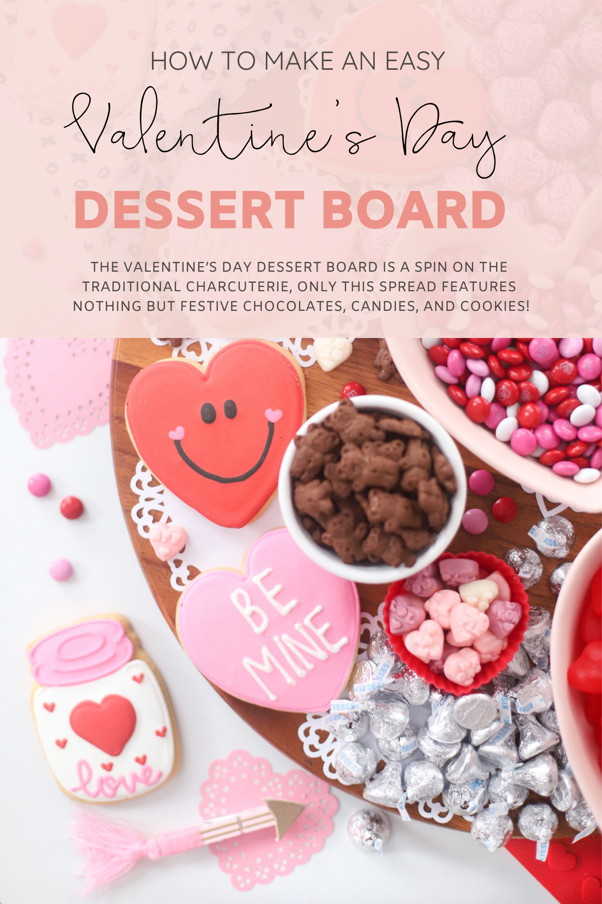 The Valentine’s Day dessert board is a spin on the traditional charcuterie, only this spread features nothing but dessert! Piled high with chocolates, candies, and cookies, this is the dessert spread of your sweet tooth dreams. No cooking required! | @glitterinclexi | GLITTERINC.COM