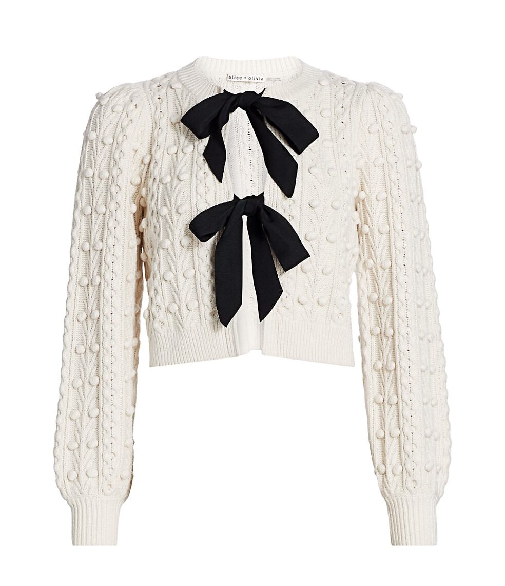 ALICE + OLIVIA Kitty Grosgrain-Trimmed Cable-Knit Cardigan