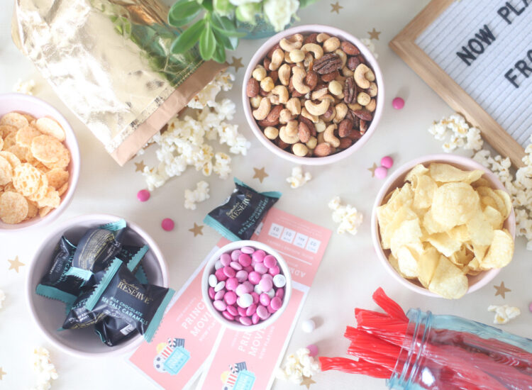 At-Home Family Movie Night Party | Building Our Own Cozy Indoor Living Room Theater | Movie Theater Snacks Concession Stand on the Coffee Table | Theatre Treat Board | @glitterinclexi | GLITTERINC.COM