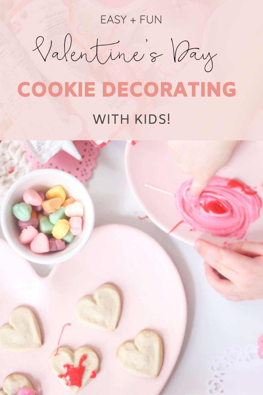 Here’s a simple idea to celebrate the upcoming season of love: an at home kids Valentine’s Day cookie decorating party! Plus, our favorite tips for easy holiday cookie decorating with little kids. | @glitterinclexi | GLITTERINC.COM