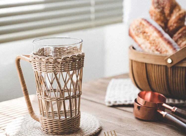 Weekly Finds - Hand-Woven Bamboo Rattan Boho Glass Cup Holder with Handle