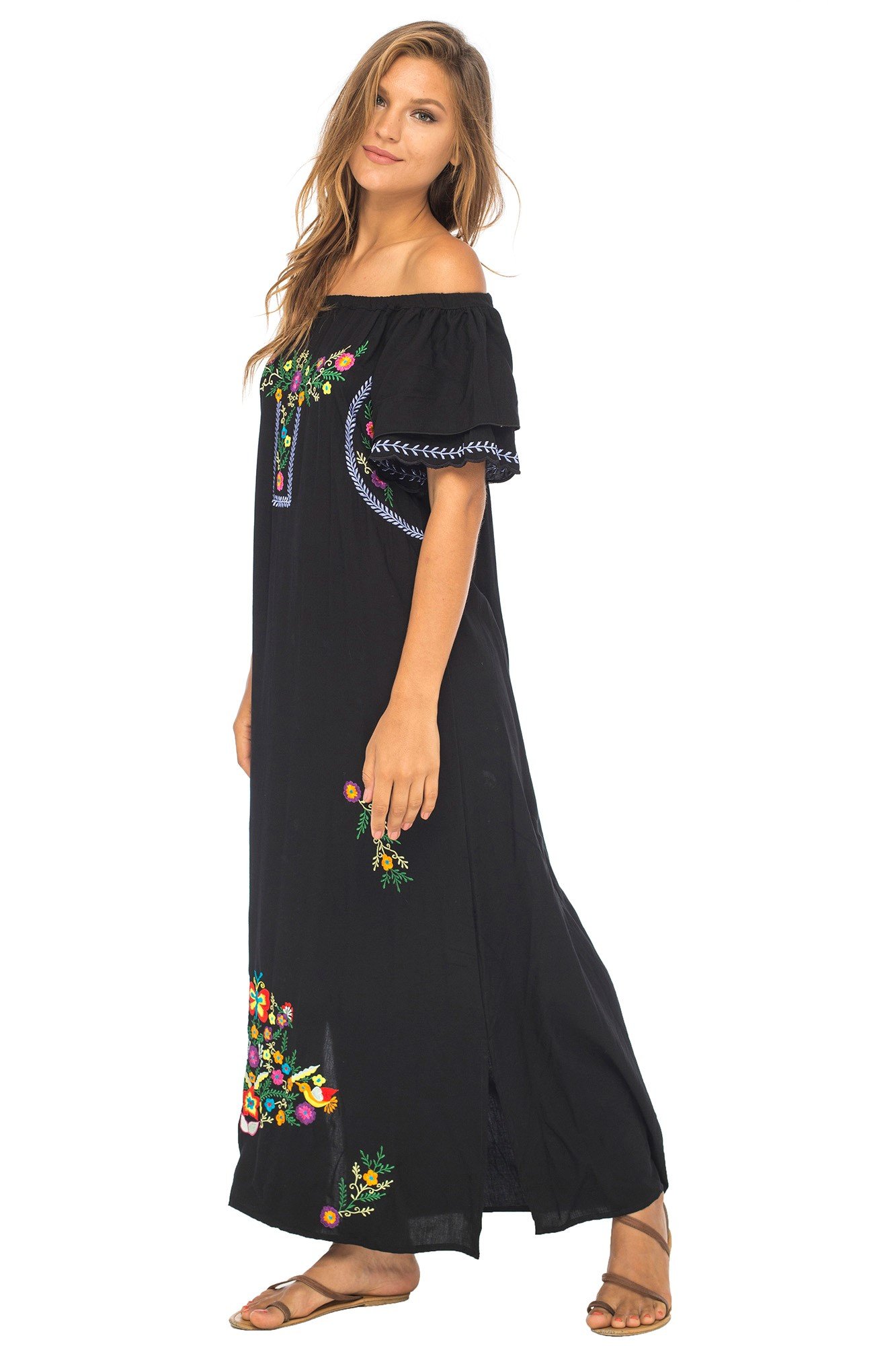 Back From Bali Womens Long Mexican Embroidered Dress, Maxi Long Summer Peasant Dresses for Women Off The Shoulder