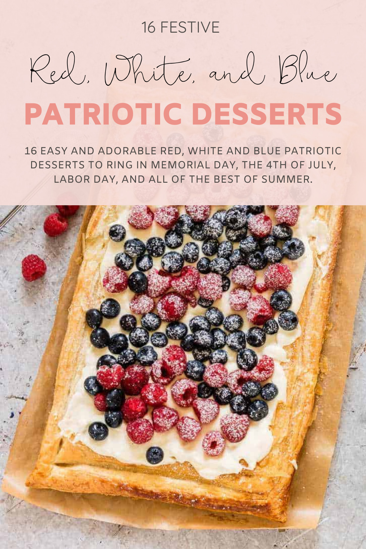 16 easy and adorable Red, White and Blue Patriotic Recipes ... the best festive food, treats, drinks, and more, to ring in Memorial Day, the 4th of July, and all of the best of summer. | Red, White, and Blue Dessert Mini Fruit Pizzas | @glitterinclexi | GLITTERINC.COM