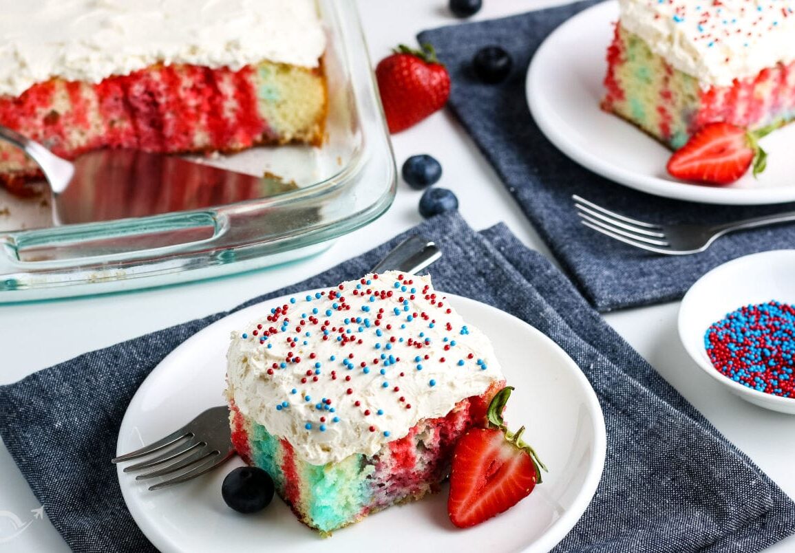 Red White & Blue Poke Cake with Homemade Frosting