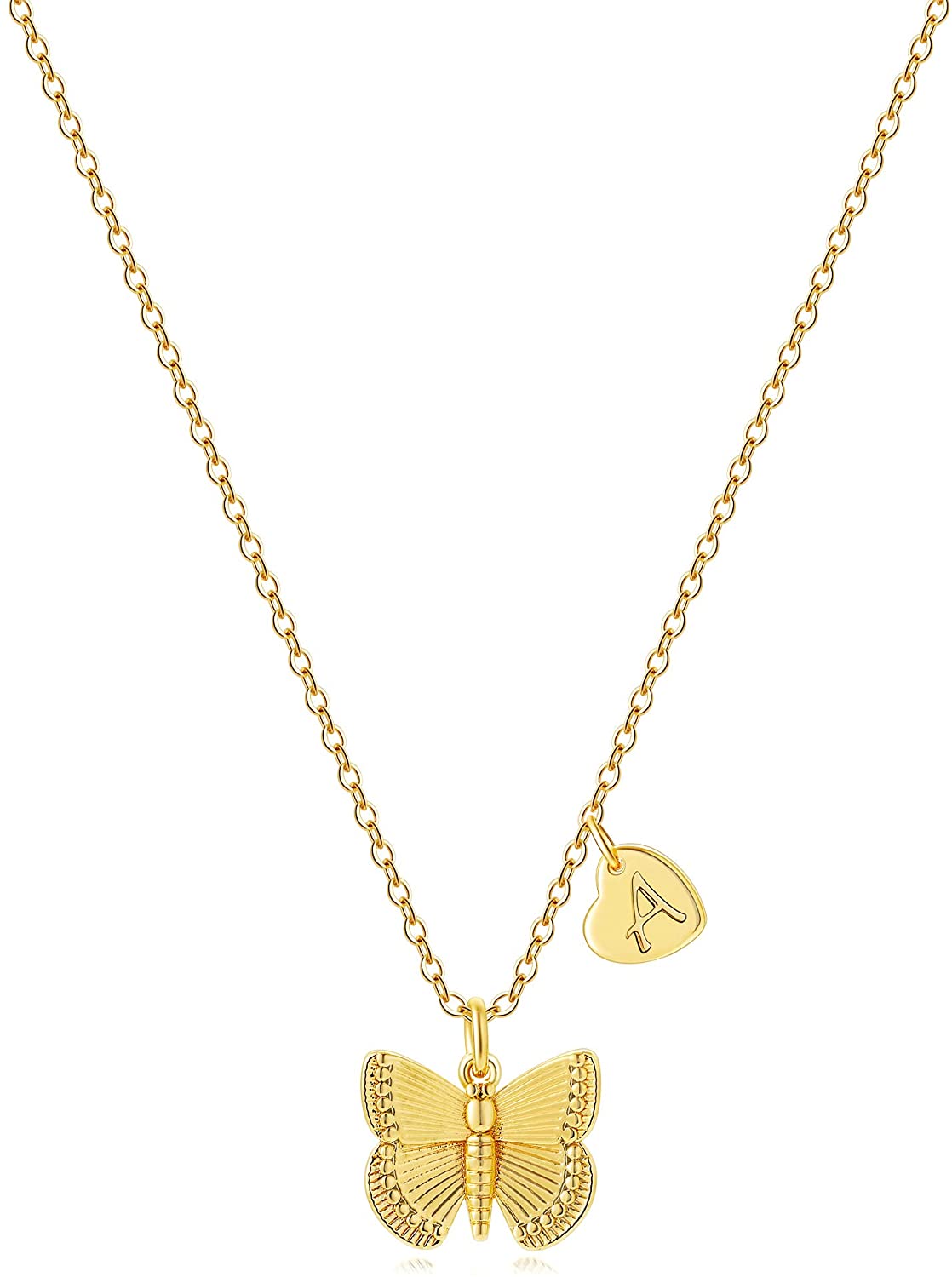 MONOZO Initial Butterfly Necklace for Women - 14K Gold Filled Cute Initial Butterfly Necklace Girls Heart Letter Pendant Butterfly Jewelry Necklace
