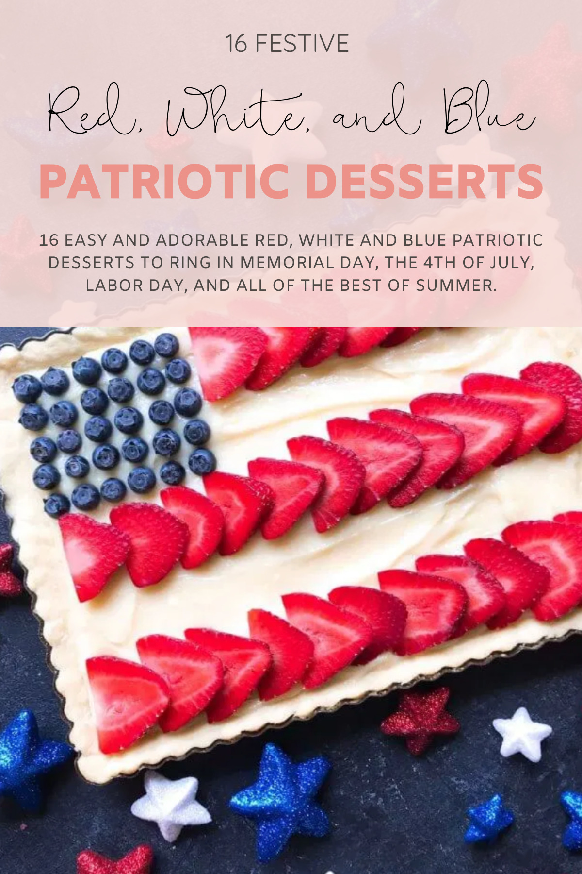 16 easy and adorable Red, White and Blue Patriotic Recipes ... the best festive food, treats, drinks, and more, to ring in Memorial Day, the 4th of July, and all of the best of summer. Red White and Blue Dessert Mini Fruit Pizzas | @glitterinclexi | GLITTERINC.COM