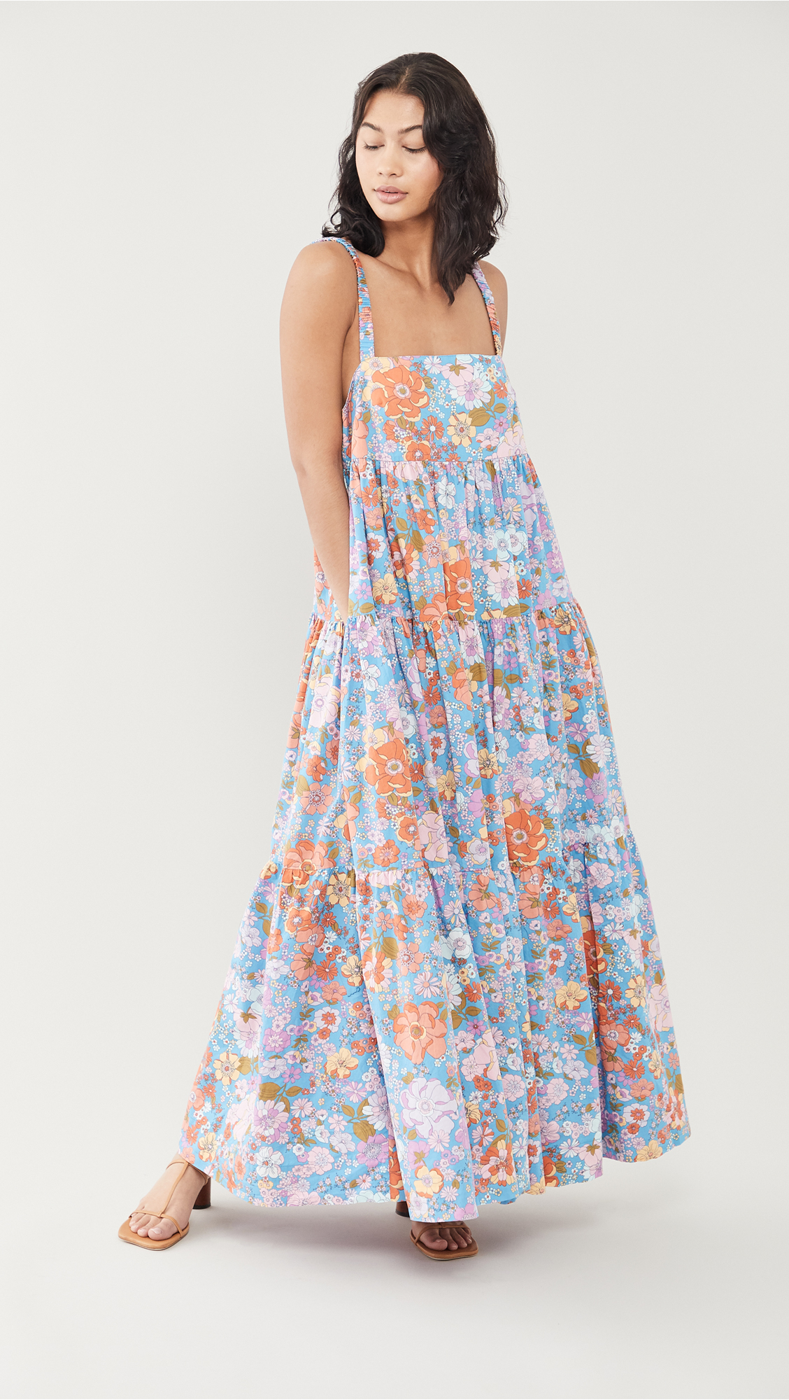 woman wearing Free People Park Slope Maxi floral Dress for Weekly Finds and So Many Good Sales