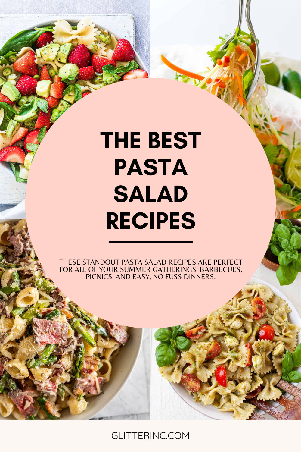 collage of pasta recipes and text for the best salad recipes