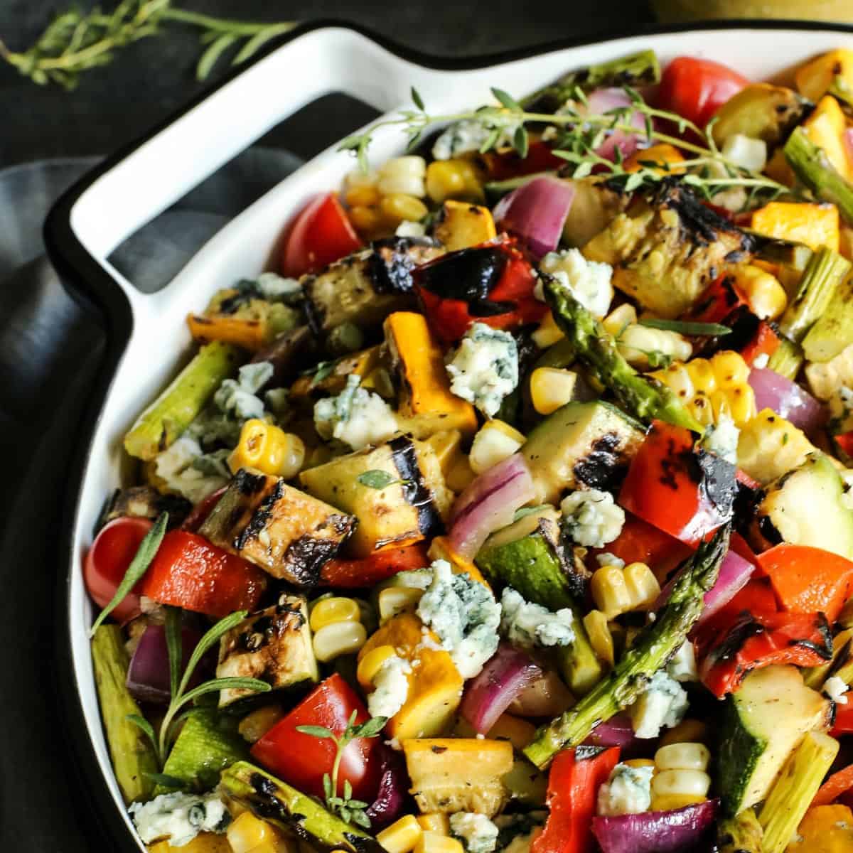 Grilled Vegetable Salad on white serving platter