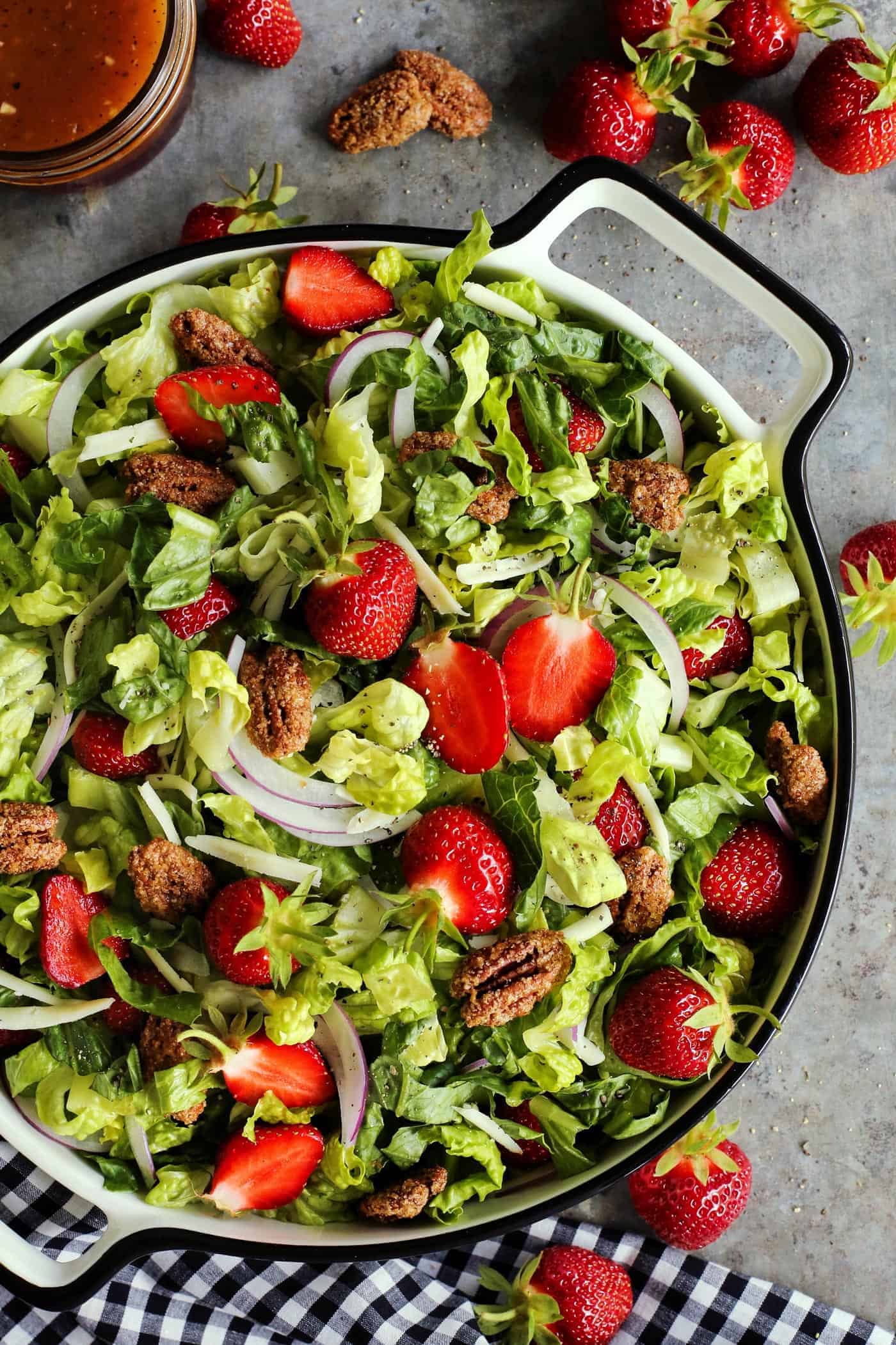 Strawberry Salad with Candied Pecans and Red Wine Vinaigrette