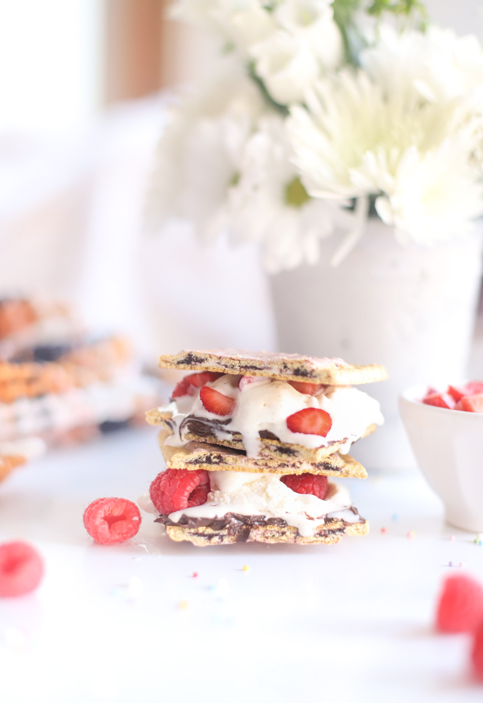 desert sandwich with flowers on the background 