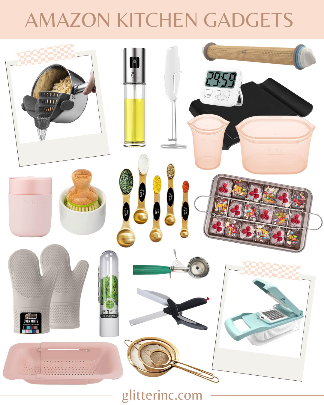 collage of 18 Amazingly Useful Amazon Kitchen Gadgets- Cooking and Baking Essentials to Make Life Easier - | @glitterinclexi | GLITTERINC.COM