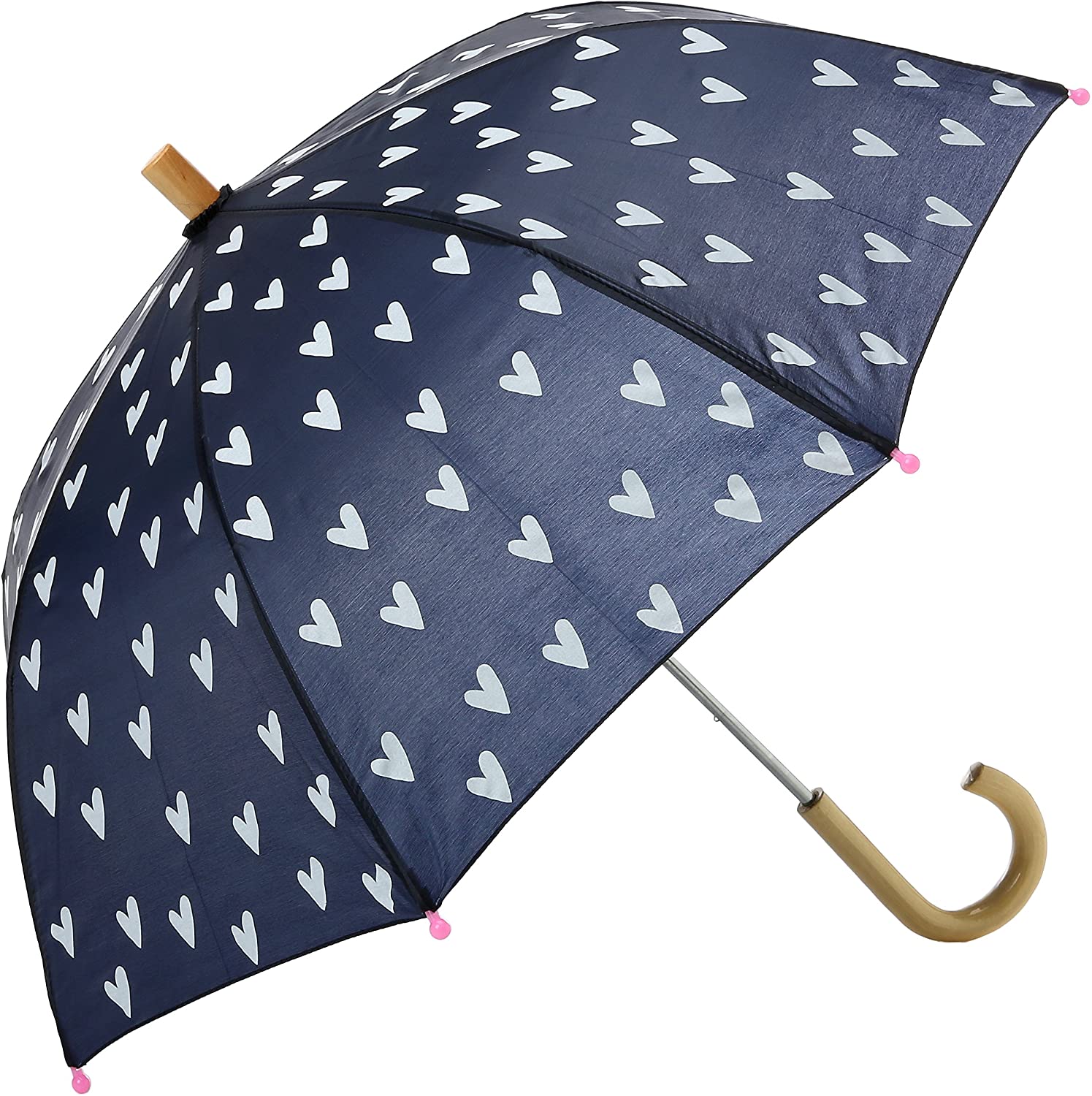 Hatley Girls' Little Printed Umbrellas, Navy and White Hearts