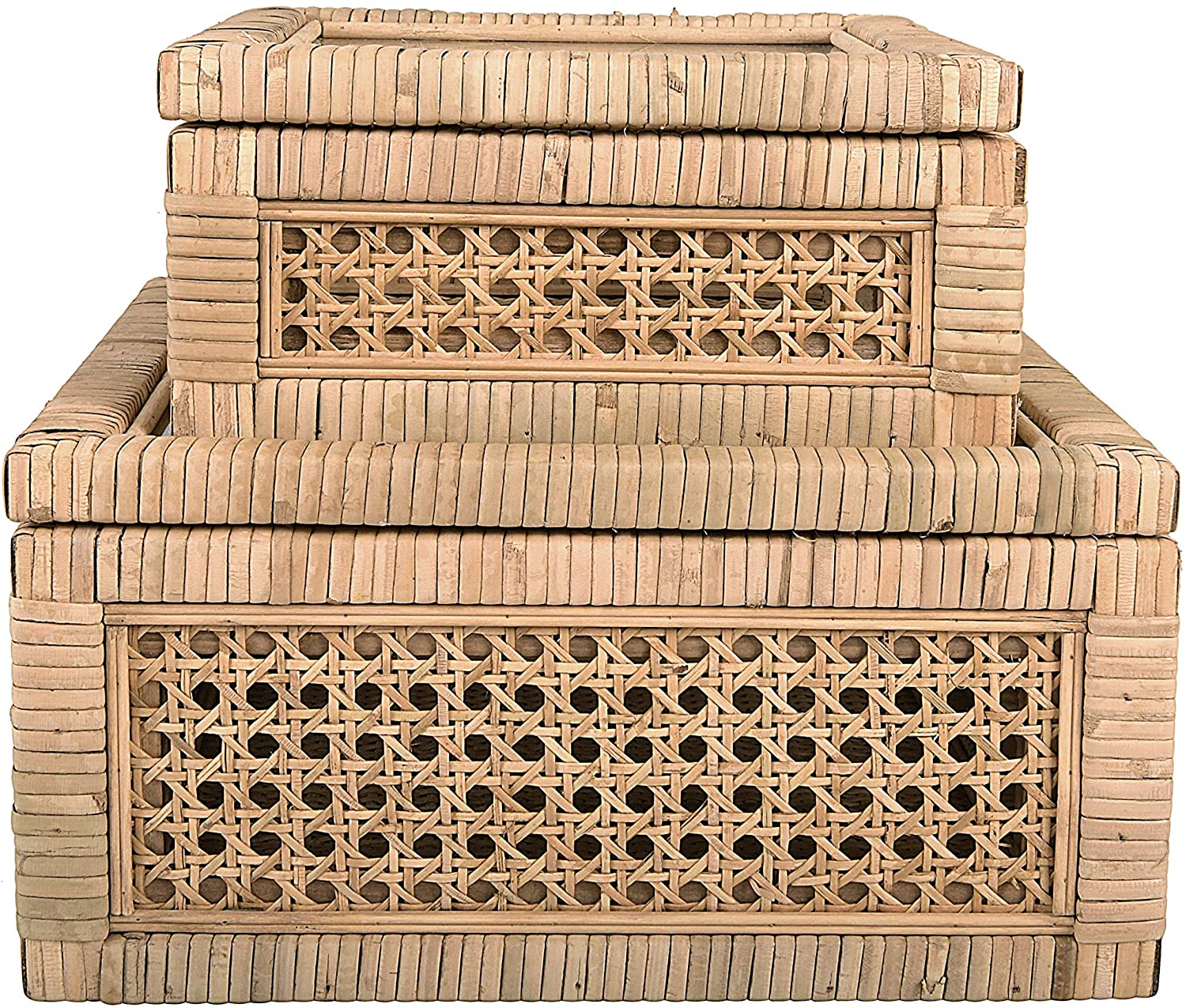 fall tabletop pieces from Creative Co-Op Cane and Rattan Glass Lid, Set of 2 Display Boxes