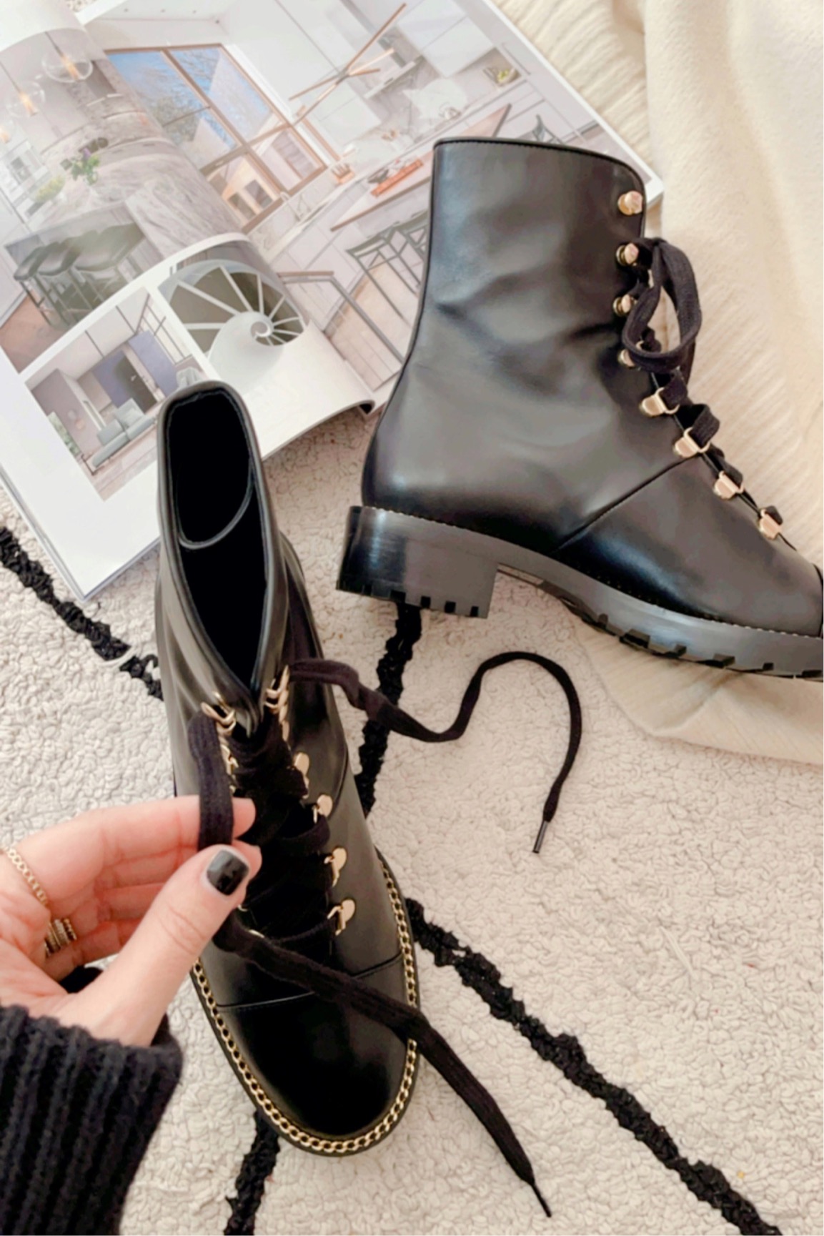 black combat fall boots 