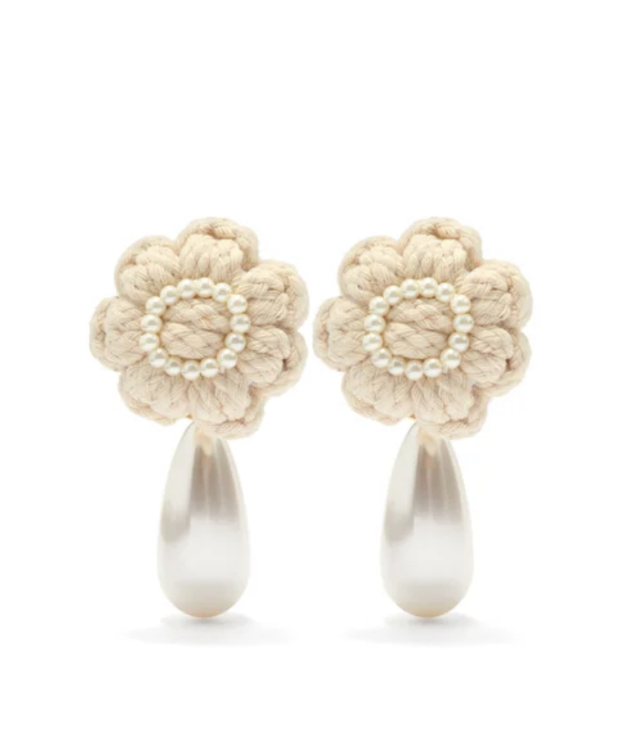 SHRIMPS Josef Knitted Faux-Pearl Floral Clip Earrings