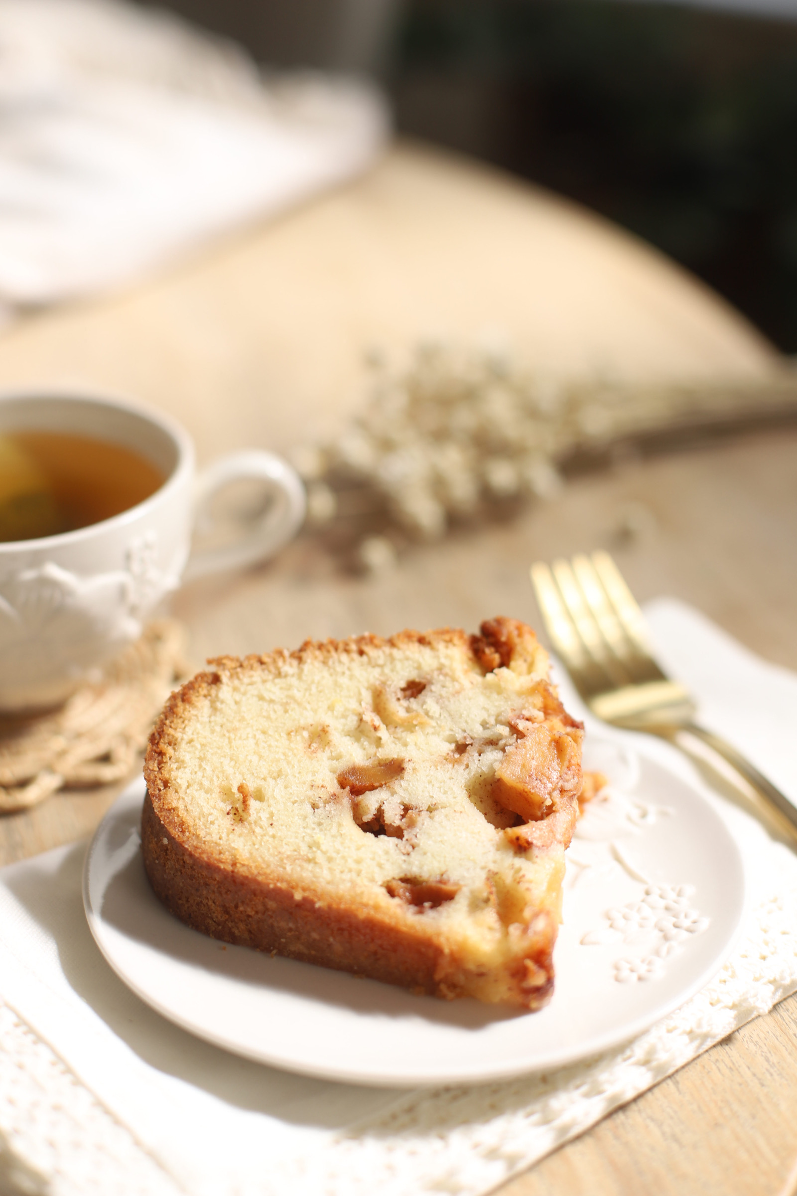 a slice of Classic Jewish Apple Cake 