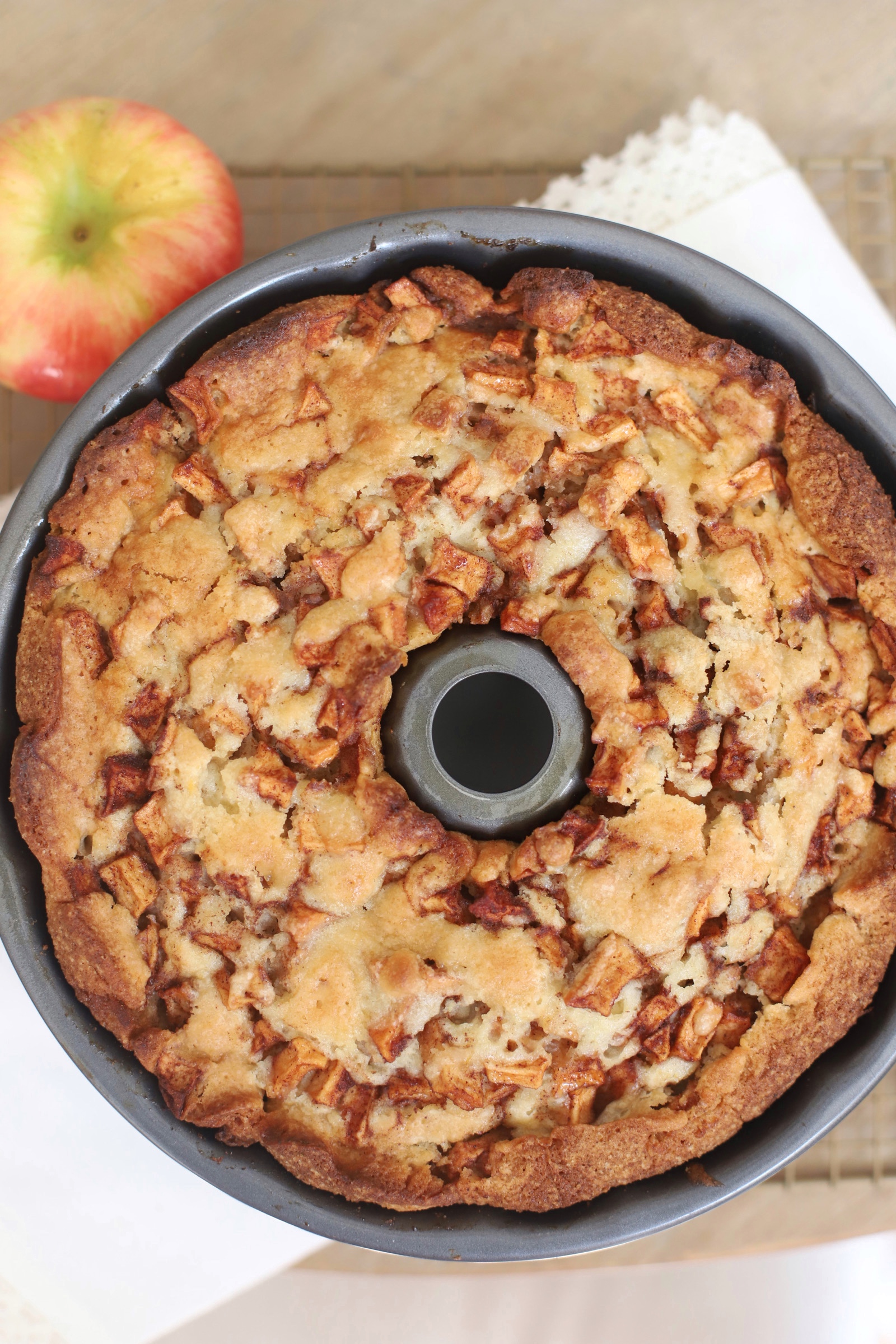 The Most Delicious Super Moist Jewish Classic Apple Cake in a pan 