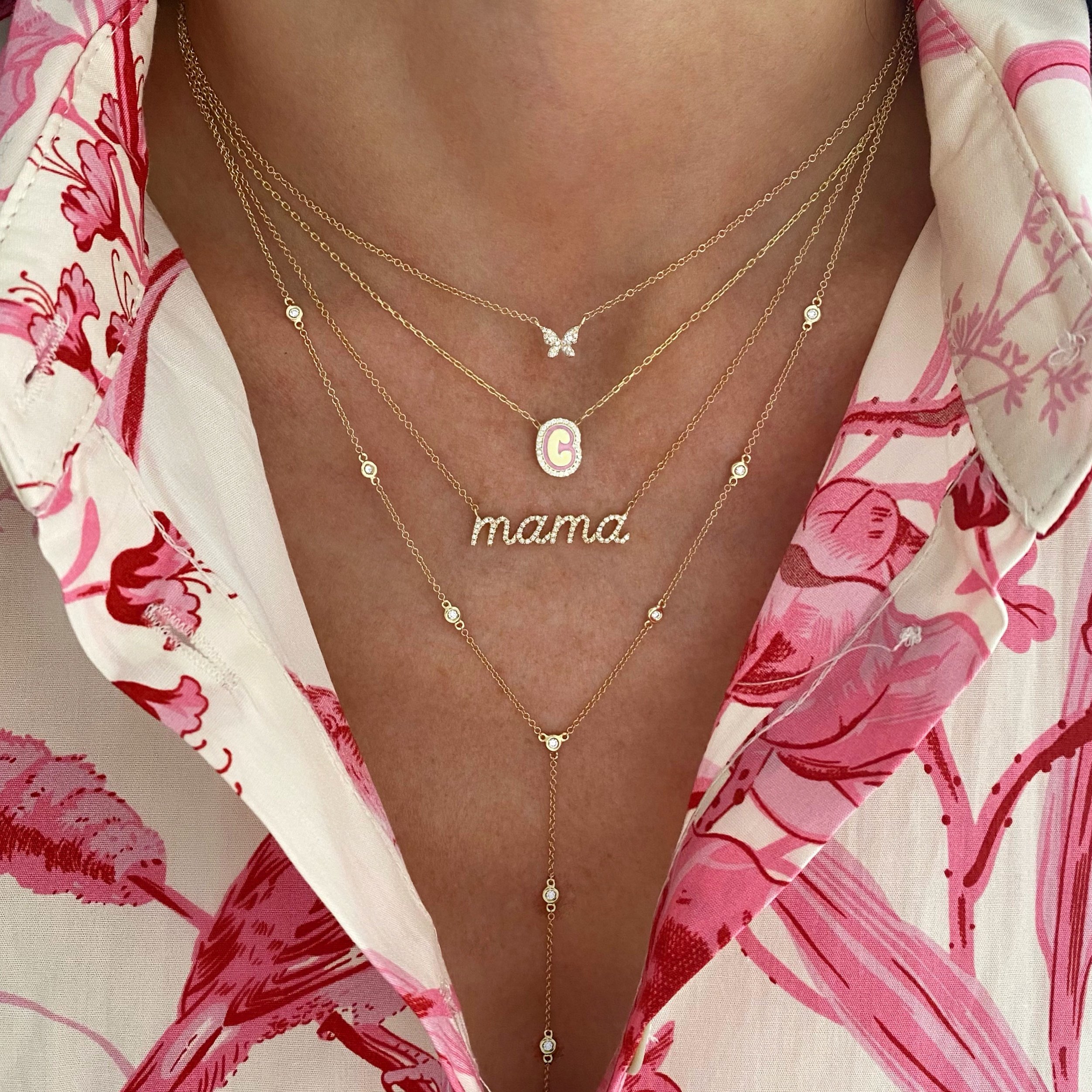 woman wearing Lola James Single Enamel Bubble Letter Necklace