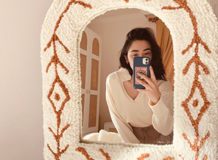sedaozyesil Bohemian Tufted Punch Needle Colored Vanity Mirror Fiberart Punchart