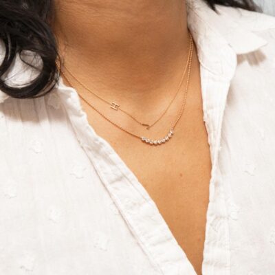 Maya Brenner Diamond Arc Layering Necklace and Initial Necklace