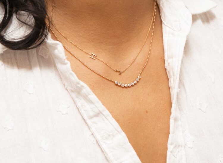 Maya Brenner Diamond Arc Layering Necklace and Initial Necklace