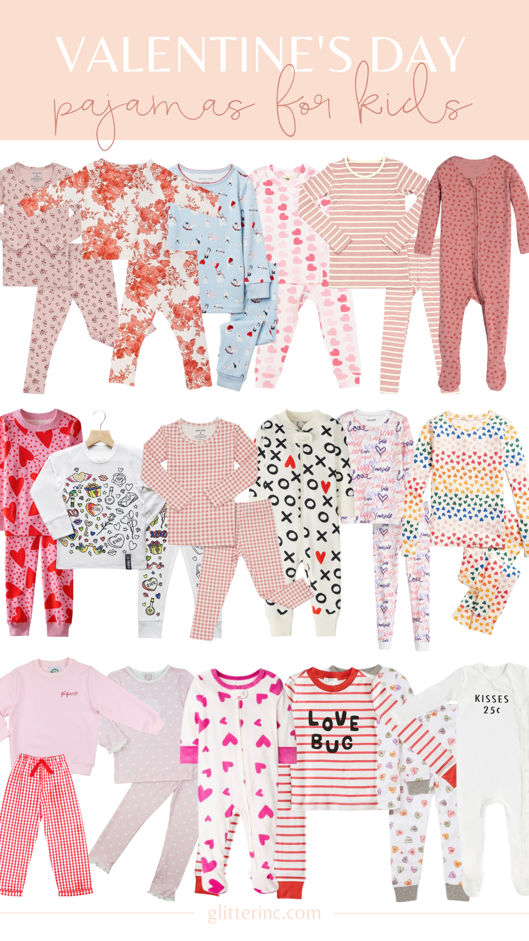 collage of Valentine’s Day Pajamas for Kids and Family - Matching PJs