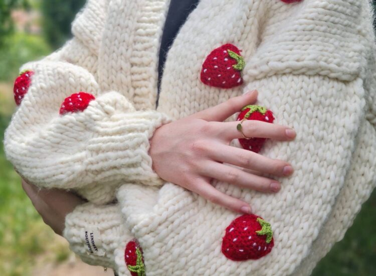Lindsey Boutique Strawberry Handmade Chunky Knit Cardigan