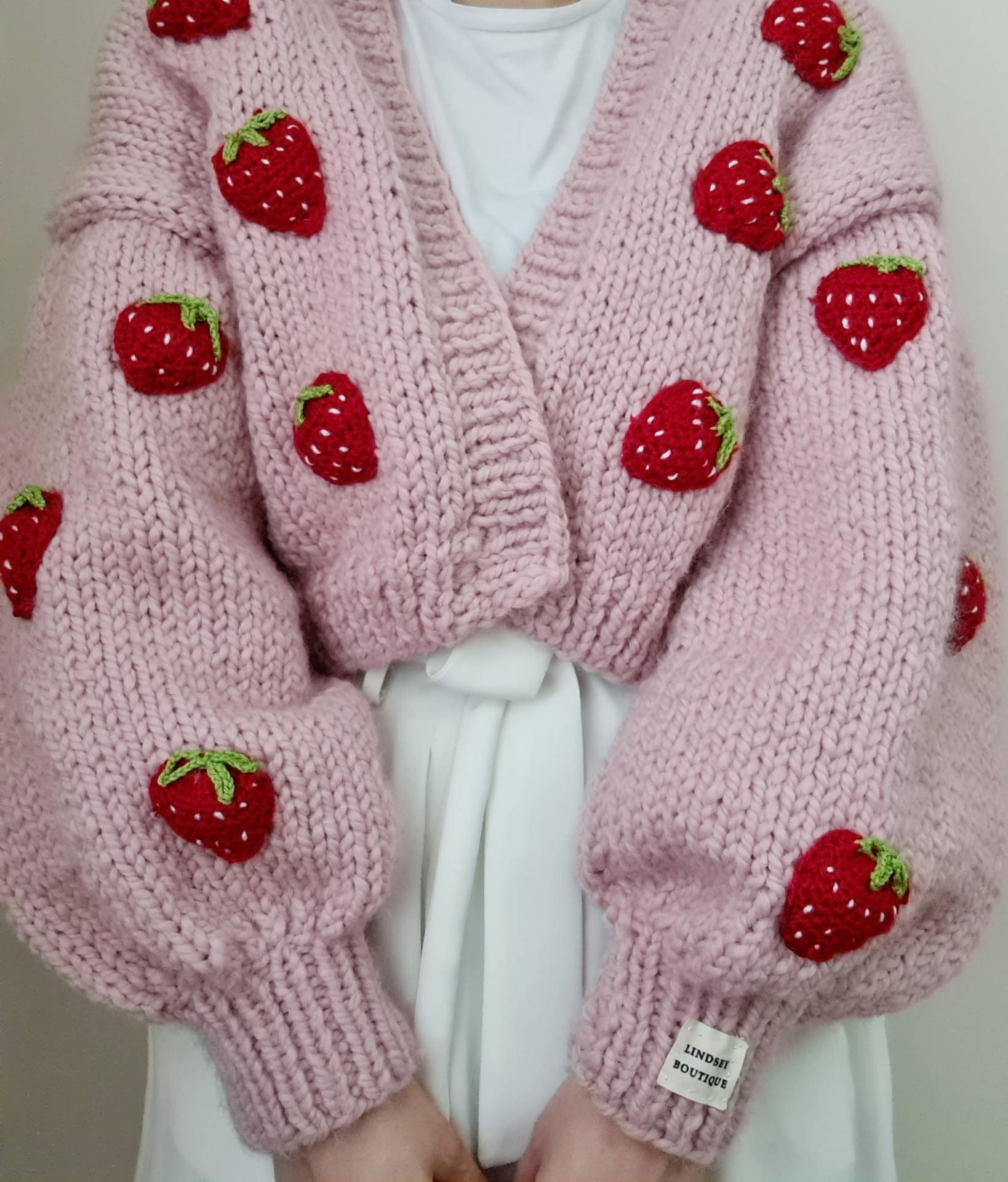 Lindsey Boutique Strawberry Handmade Chunky Knit Cardigan for Weekly finds