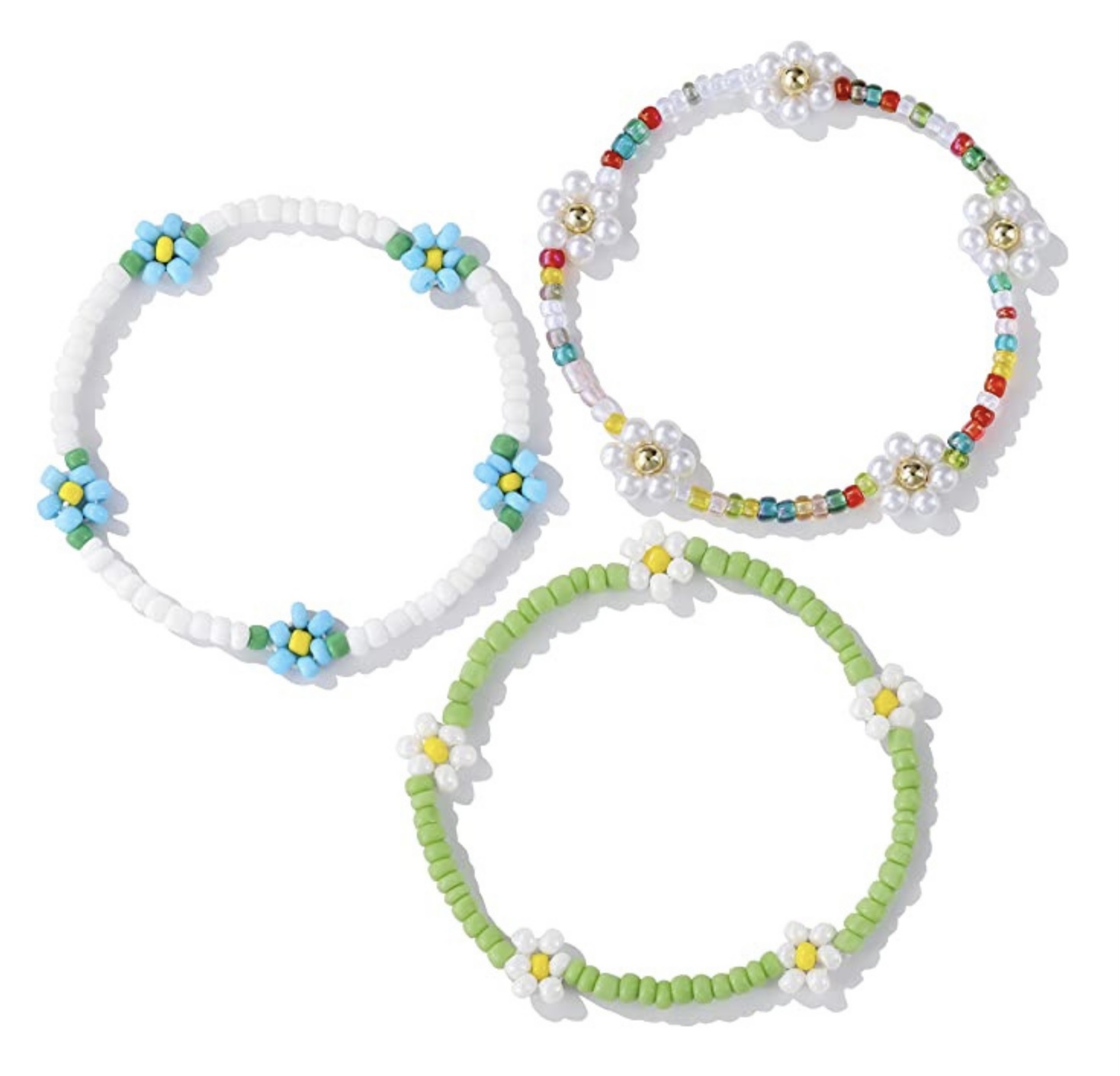 Buleens Seed Beaded Daisy Bracelet Set 