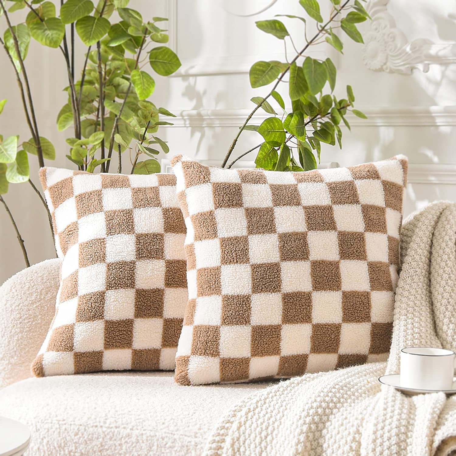 Soft Sherpa Checkerboard Decorative Throw Pillow Covers