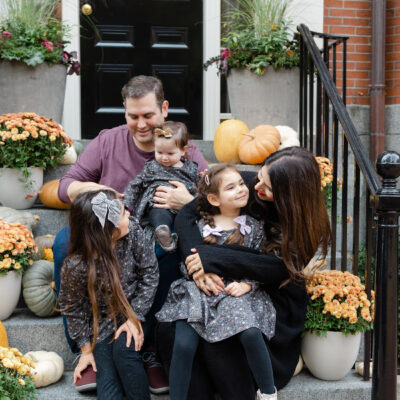 This Year’s Holiday Family Photos - Fall Pumpkin Stoop in Beacon Hill Boston - GLITTERINC.COM