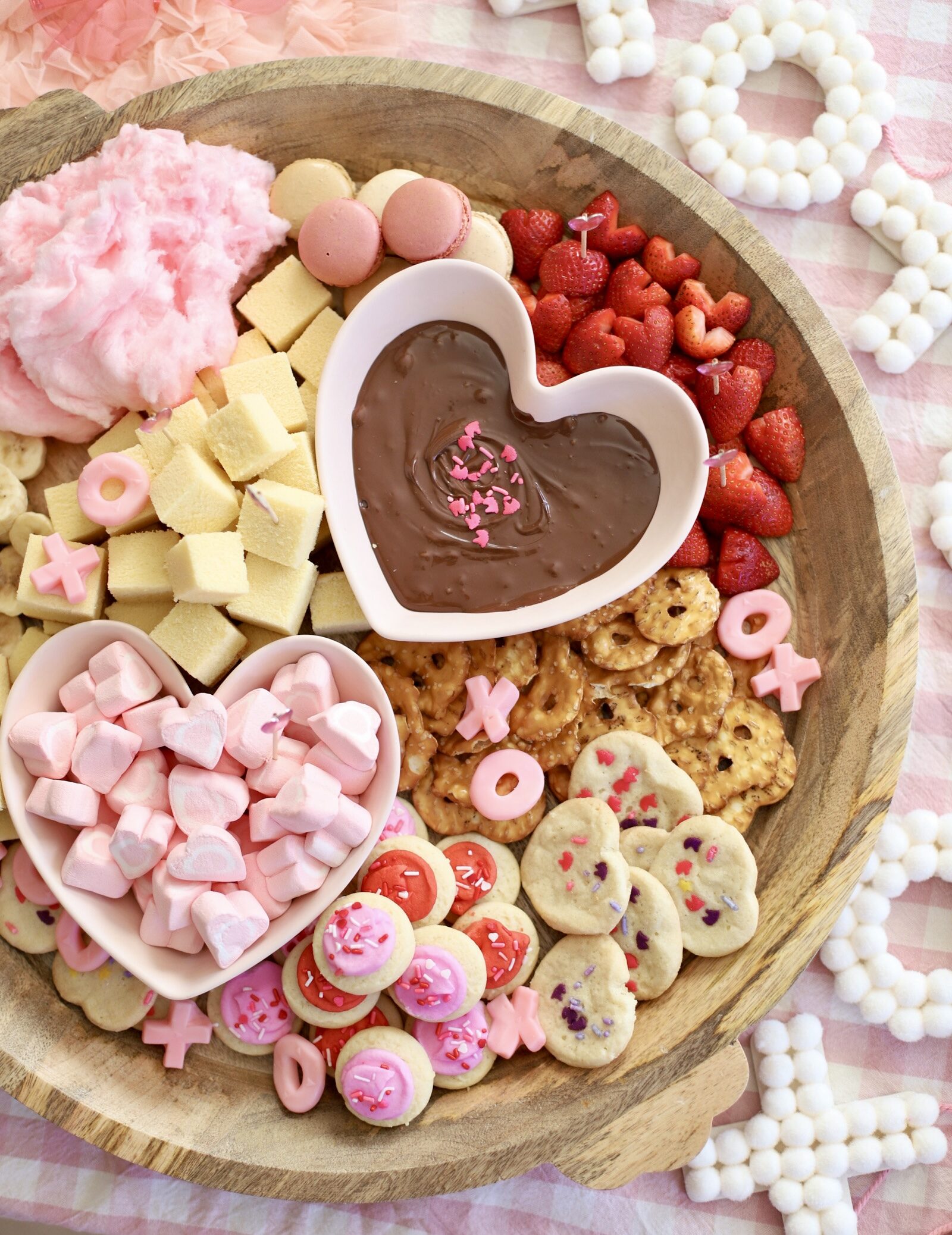 Valentine’s Day Fondue Dessert Board - Sweet Charcuterie Chocolate Platter - GLITTERINC.COM