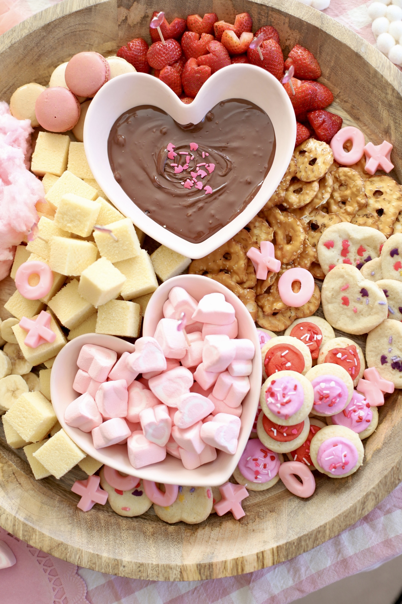 Valentine’s Day Fondue Dessert Board - Sweet Charcuterie Chocolate Platter - GLITTERINC.COM