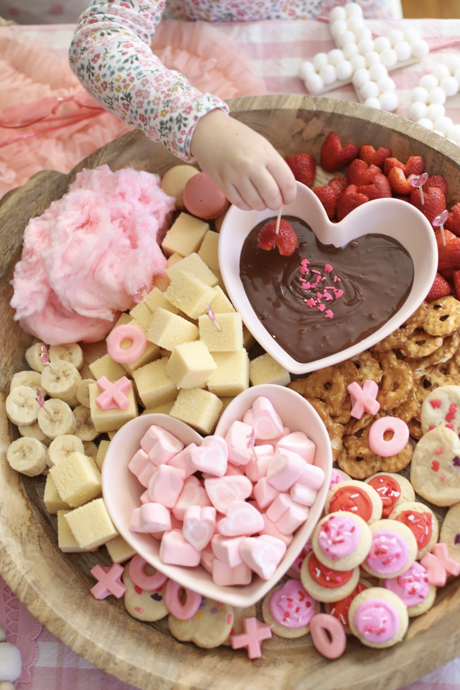 Valentine’s Day Fondue Dessert Board - Sweet Charcuterie Chocolate Platter - GLITTERINC.COM