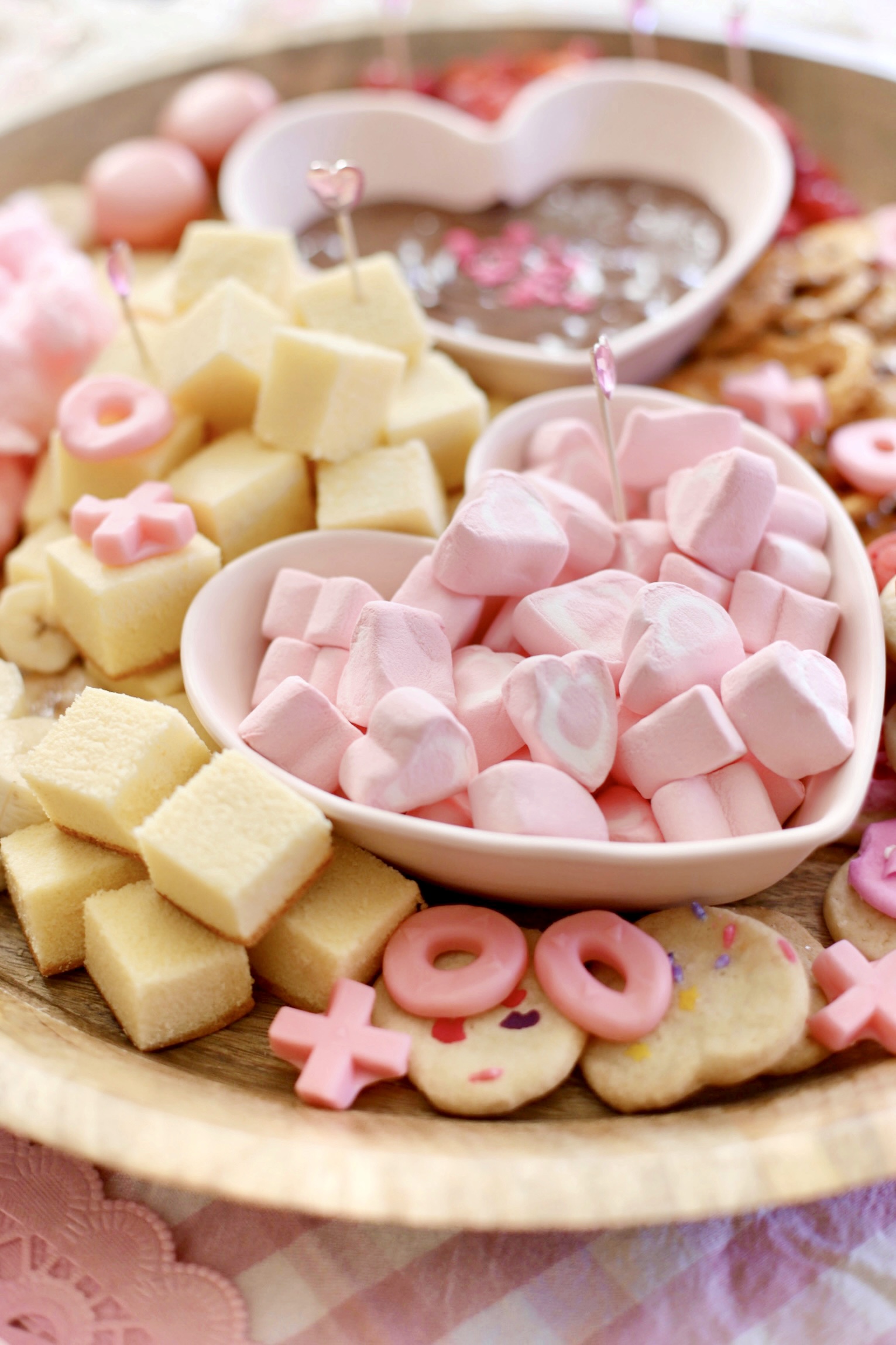 Valentine’s Day Fondue Dessert Board - Sweet Charcuterie Chocolate Platter - GLITTERINC.COM