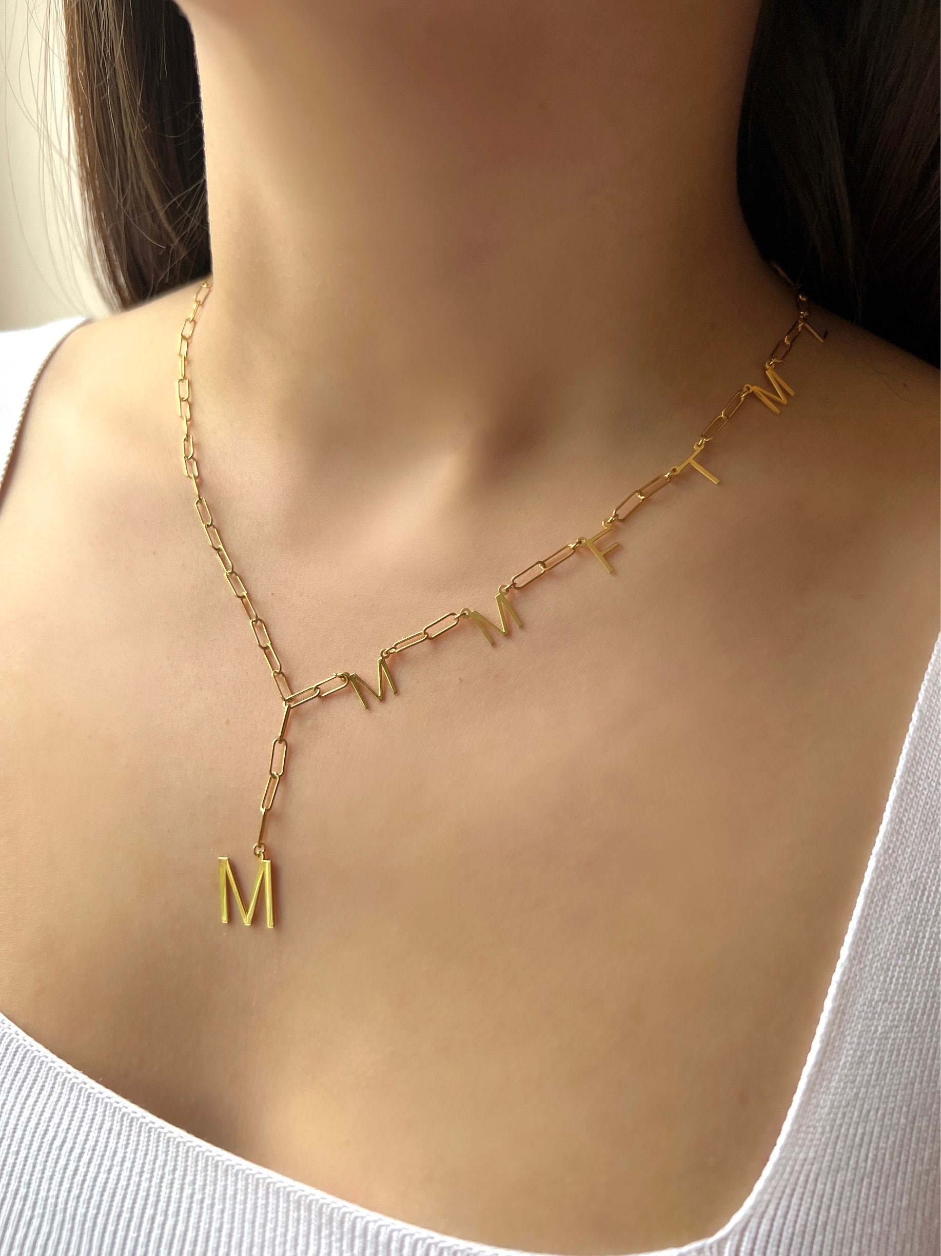 EveryDayandCo Personalized Lariat Name Necklace with Paperclip Chain |Y Lariat Necklace in Gold|Custom Name Necklace| Silver Paper Clip Chain with Letters