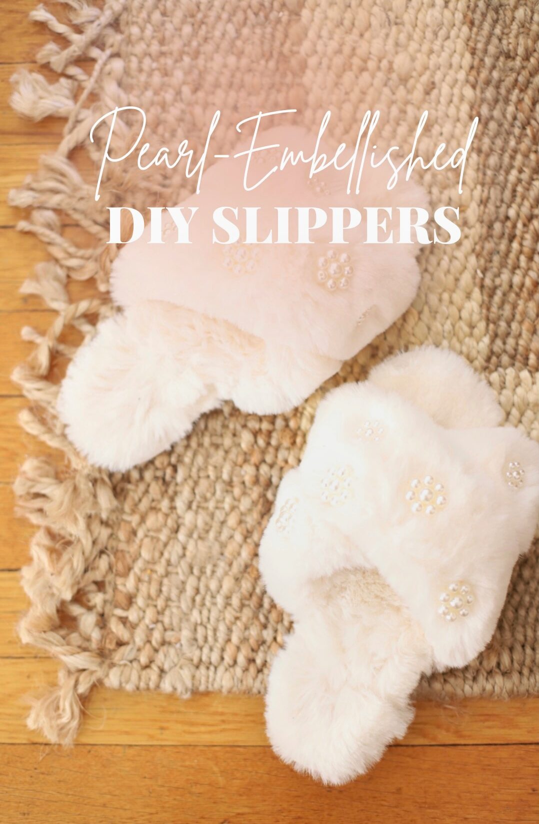 DIY Pearl Embellished Slippers - Fuzzy Slippers Craft with Pearls - GLITTERINC.COM