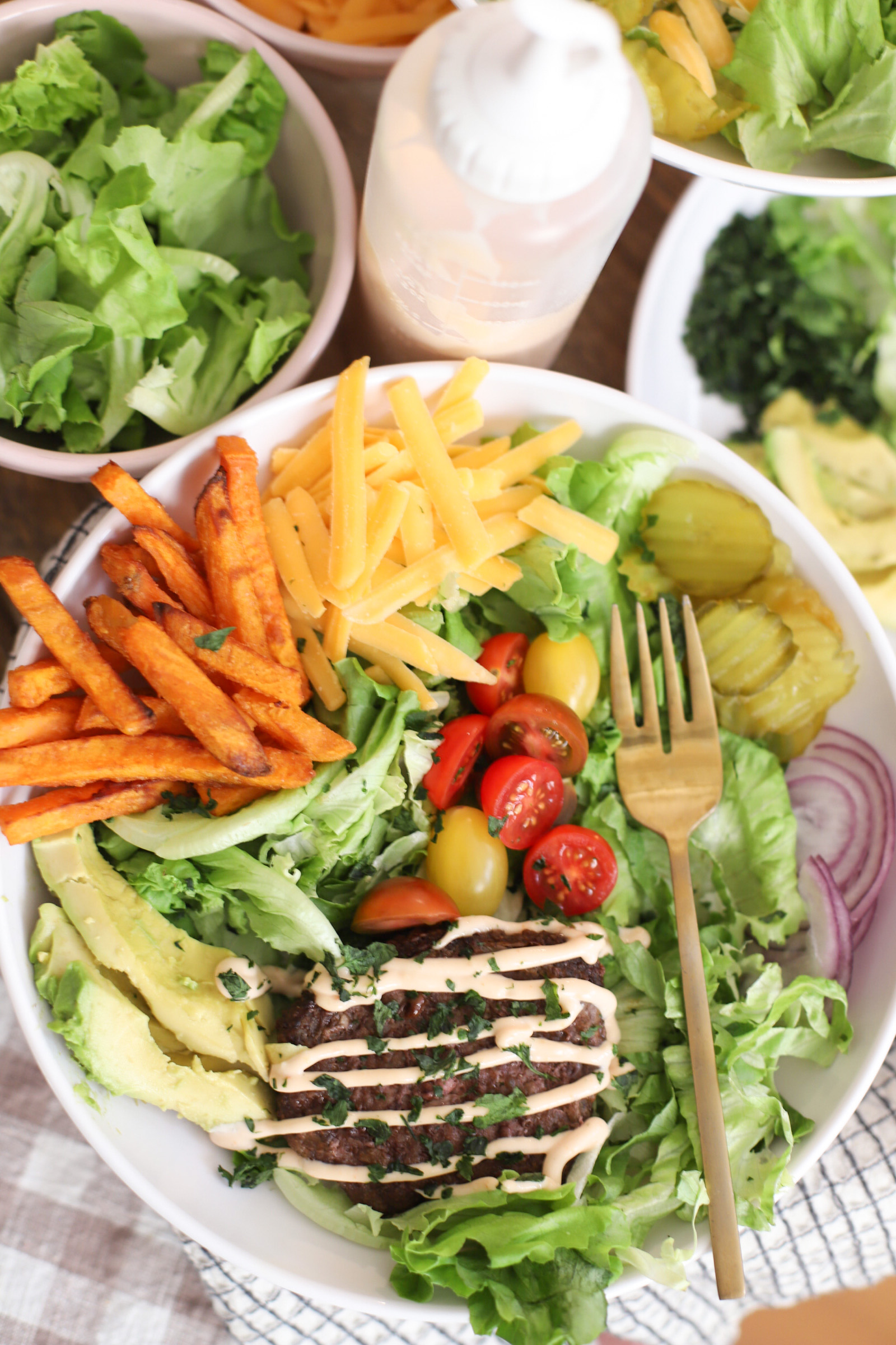 Easy Loaded Burger Bowls - Burger Bar - Cheeseburger Salad Bowls with the Best Sauce - Recipe - GLITTERINC.COM