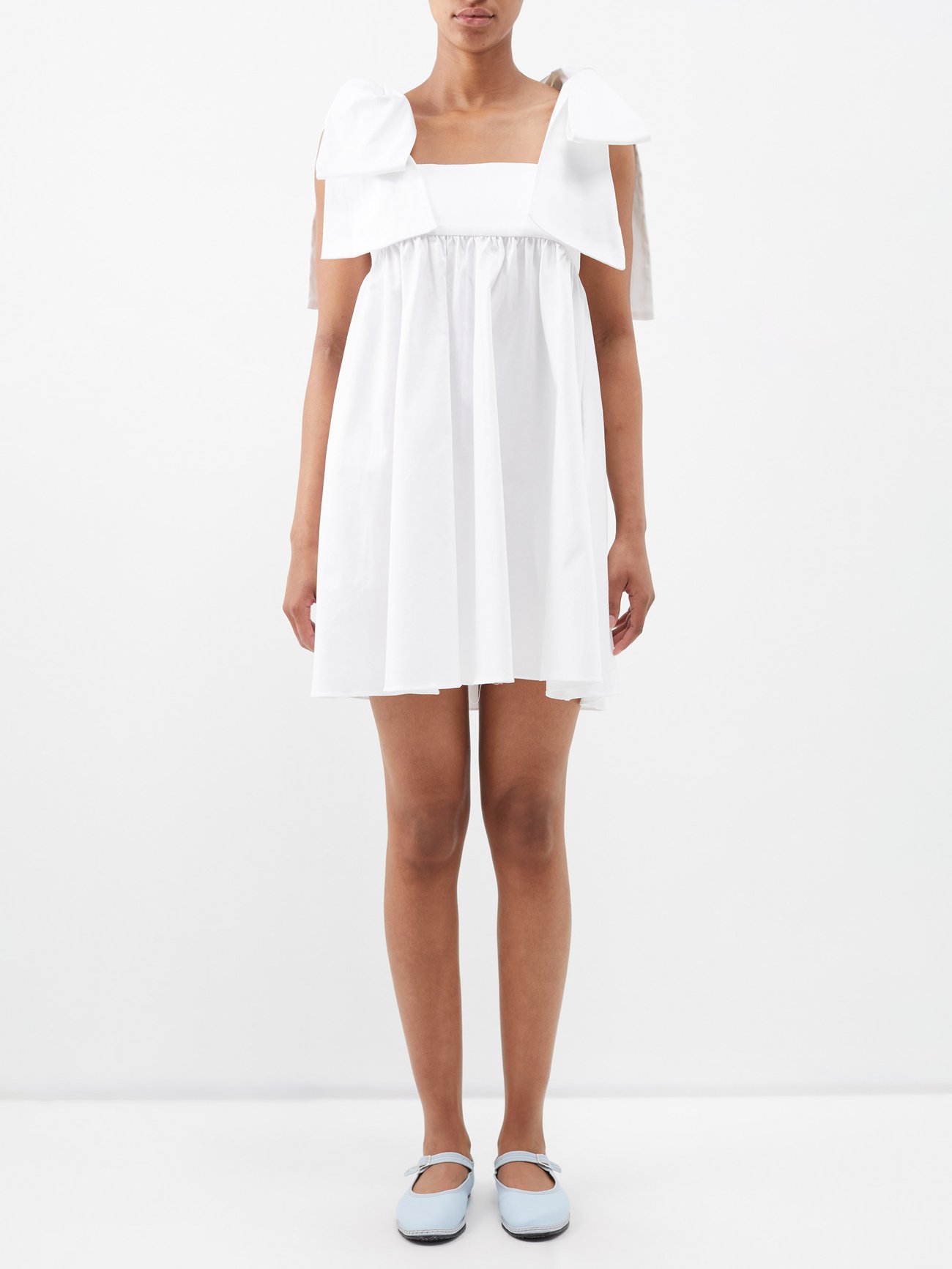 KIKA VARGAS Hannah Tie-Shoulder Poplin Mini Dress