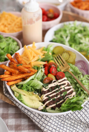 Easy Loaded Burger Bowls - Burger Bar - Cheeseburger Salad Bowls with the Best Sauce - Recipe - GLITTERINC.COM