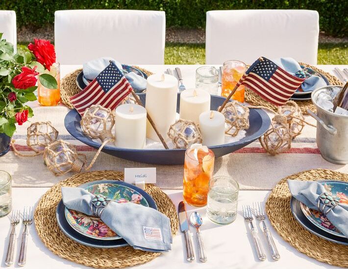 4th of July Party Inspiration - Liberty Burlap Flags and Table Runner