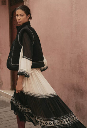 By Anthropologie Long-Sleeve Embroidered Sheer Maxi Dress - Trending for Fall - Black and White Fashion - GLITTERINC.COM