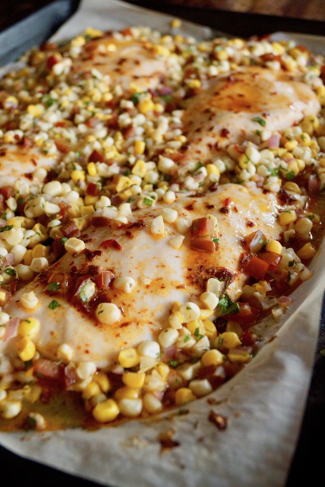 Sheet Pan Chipotle Chicken with Corn Salsa Weeknight Dinner