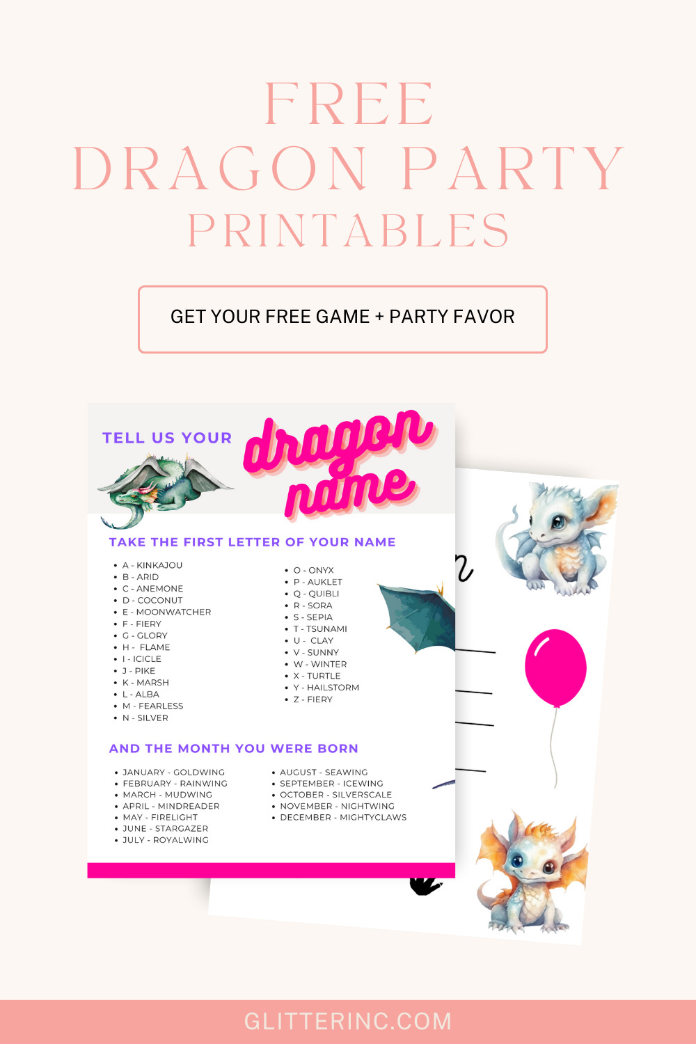 Wins of Fire Dragon Party Free Printables - Dragon Adoption Certificate and Dragon Name Activity - GLITTERINC.COM