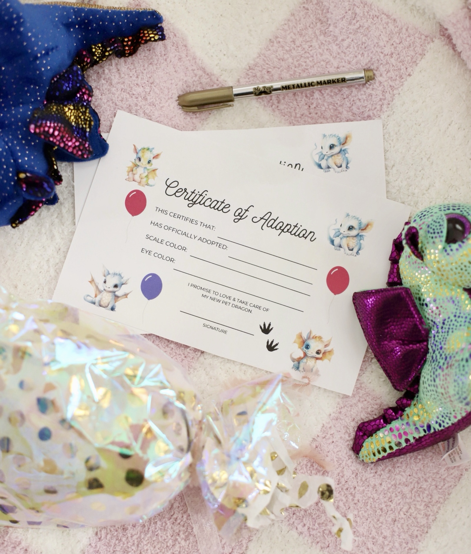 Wings of Fire Dragon Birthday Party ADOPT-A-DRAGON CERTIFICATE Printable - Dragon Certificate Party Favor