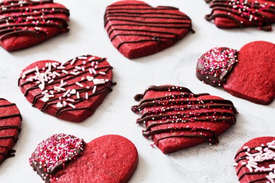 Heart-Shaped Red Velvet Sugar Cookies