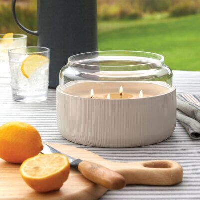 NEW Target Outdoor Dining Must-Haves - Hearth & Hand with Magnolia 5-Wick Micro-Fluted Ceramic Citronella Jar Candle with Glass Windguard Cream