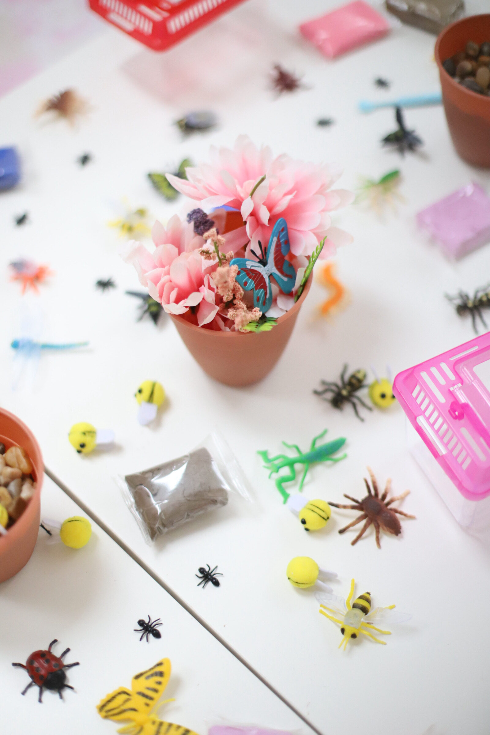 Bug-tastic Bug-themed kids birthday party decor and party activity - Bug Terrarium Craft and Bug Butterfly Dress-up Station - GLITTERINC.COM